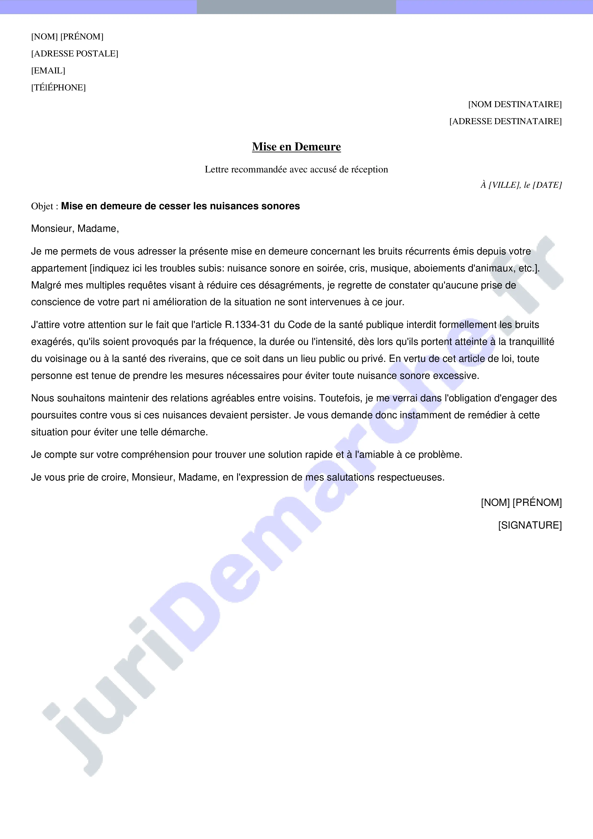 Modèle de lettre pour voisin trop bruyant : faire cesser les nuisances